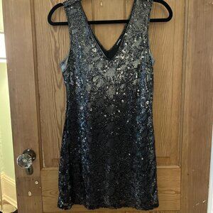 Express Women's Silver and Black Semi-Formal Dress